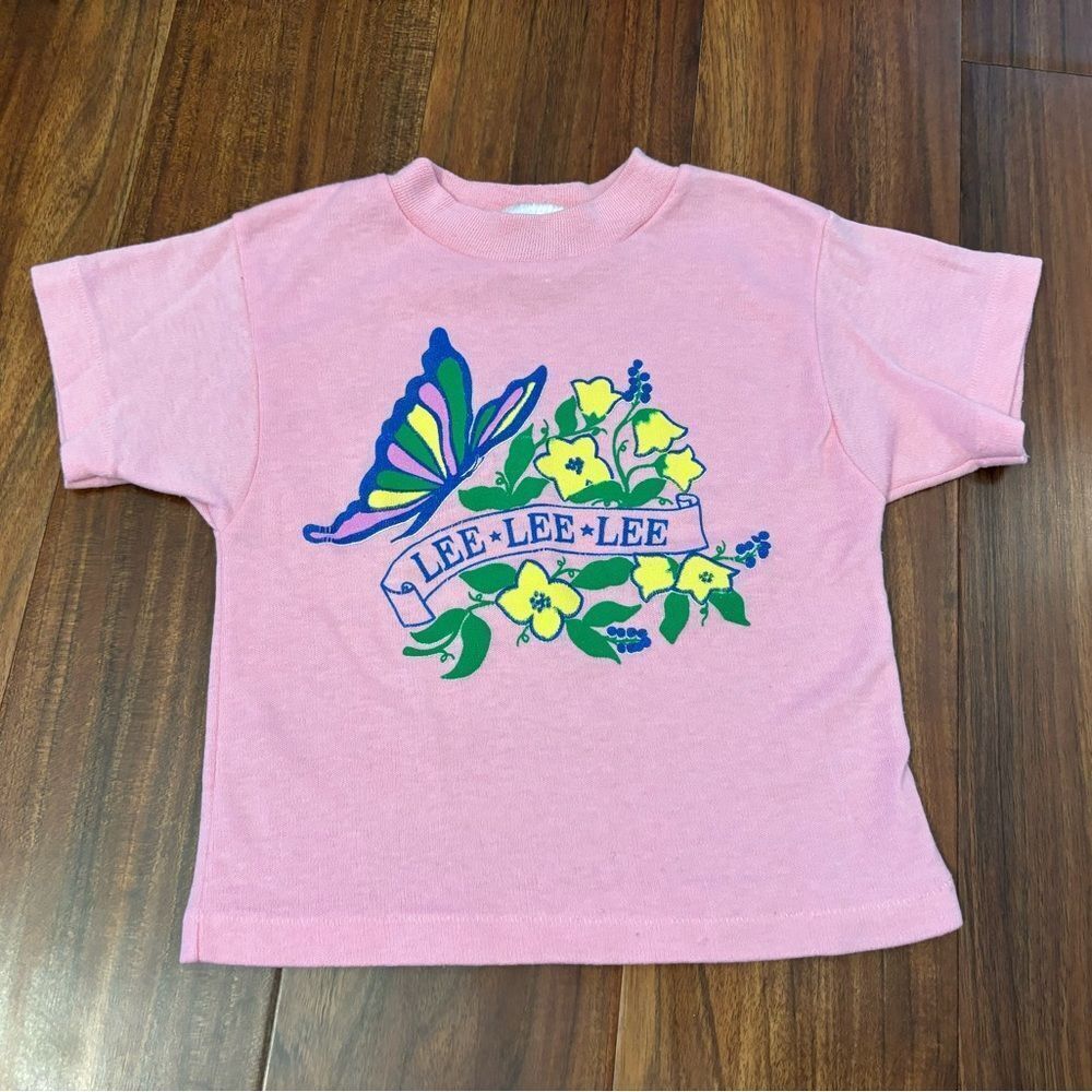 Lee Jeans Vintage pink flower butterflies short sleeve tee shirt
